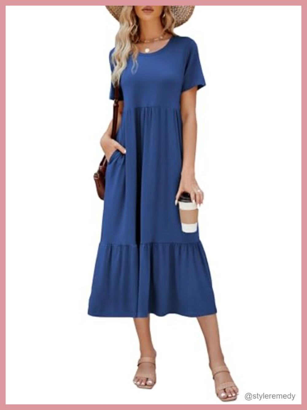 Women's Flowy Maxi Sundress with Pockets Short Sleeve Summer Dress